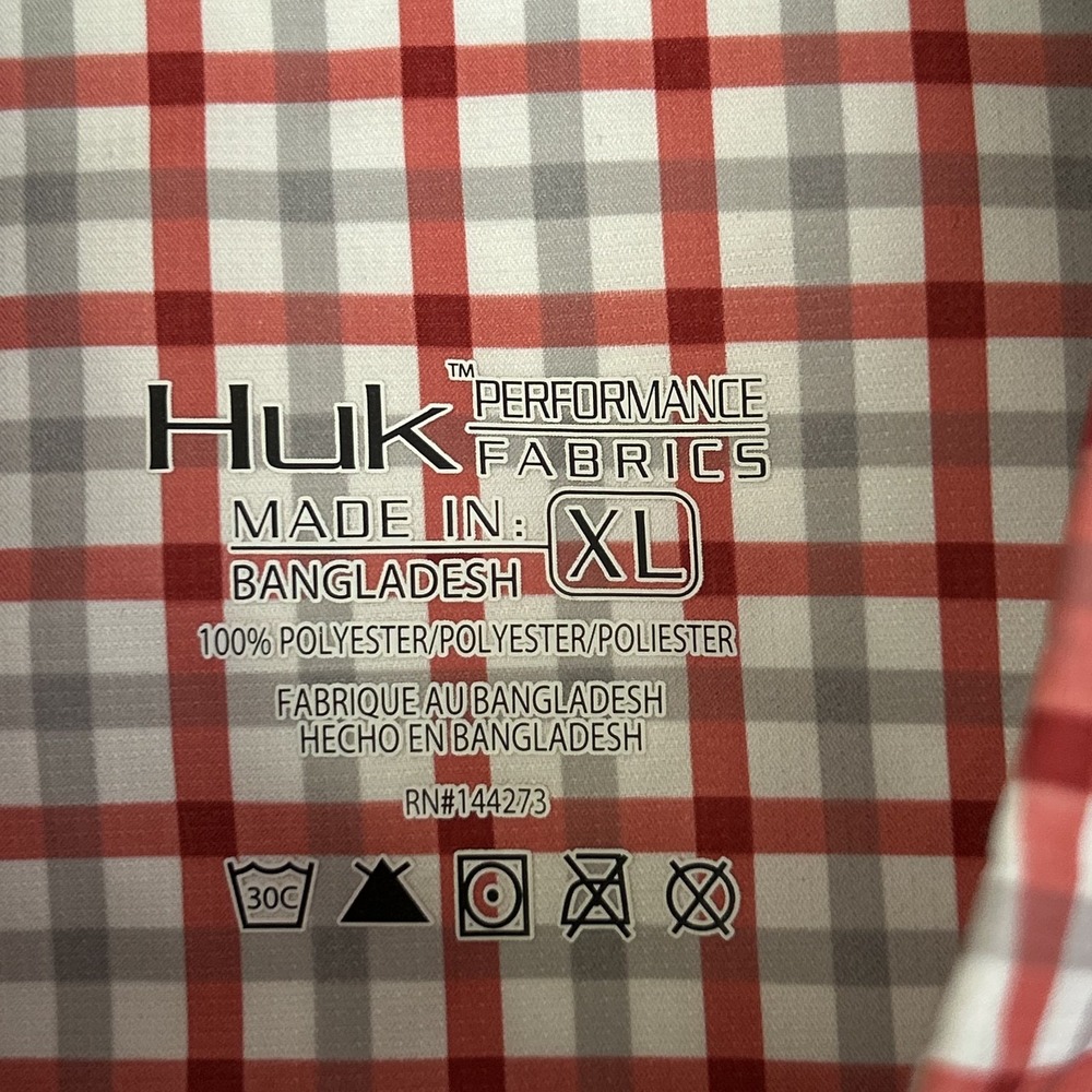 Huk Tide Point Performance Fishing Shirt Men's XL Red Gray Check LS Button Down - Picture 11 of 15